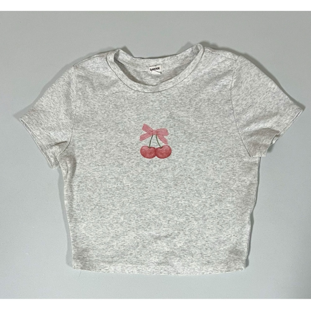 Garage Coquette Bow Cherry Graphic Short Sleeve T-Shirt Crop Top Tee Size S 🍒✨